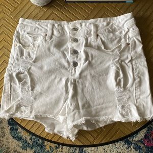 White high rise jean shorts
